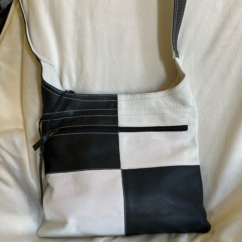Race Day Chic Black and White color block crossbody Bag by Marc & Marc